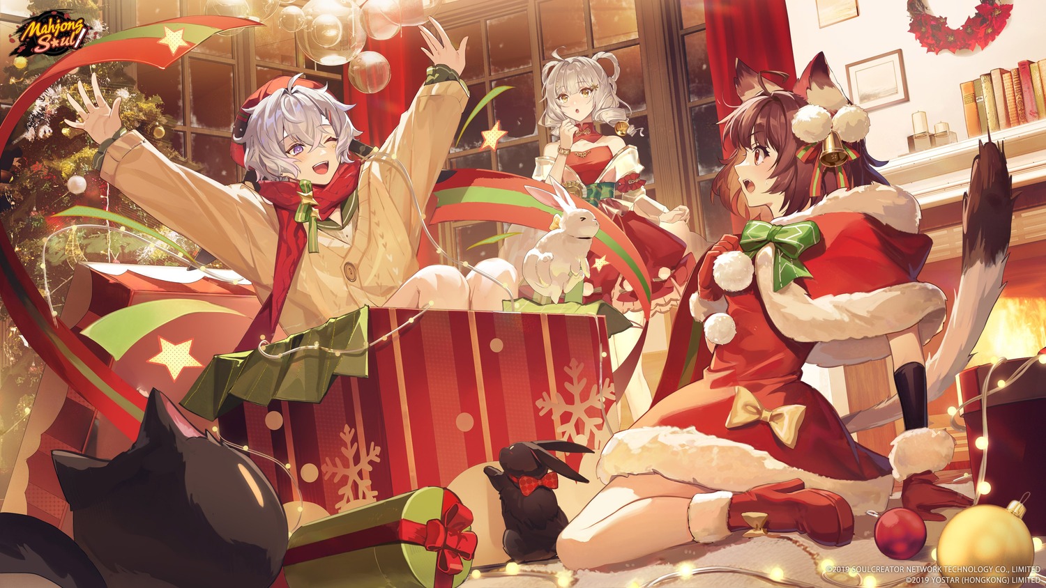 animal_ears, christmas, dress, fu_ji, heels, ichihime_(majsoul), majsoul, nekomimi