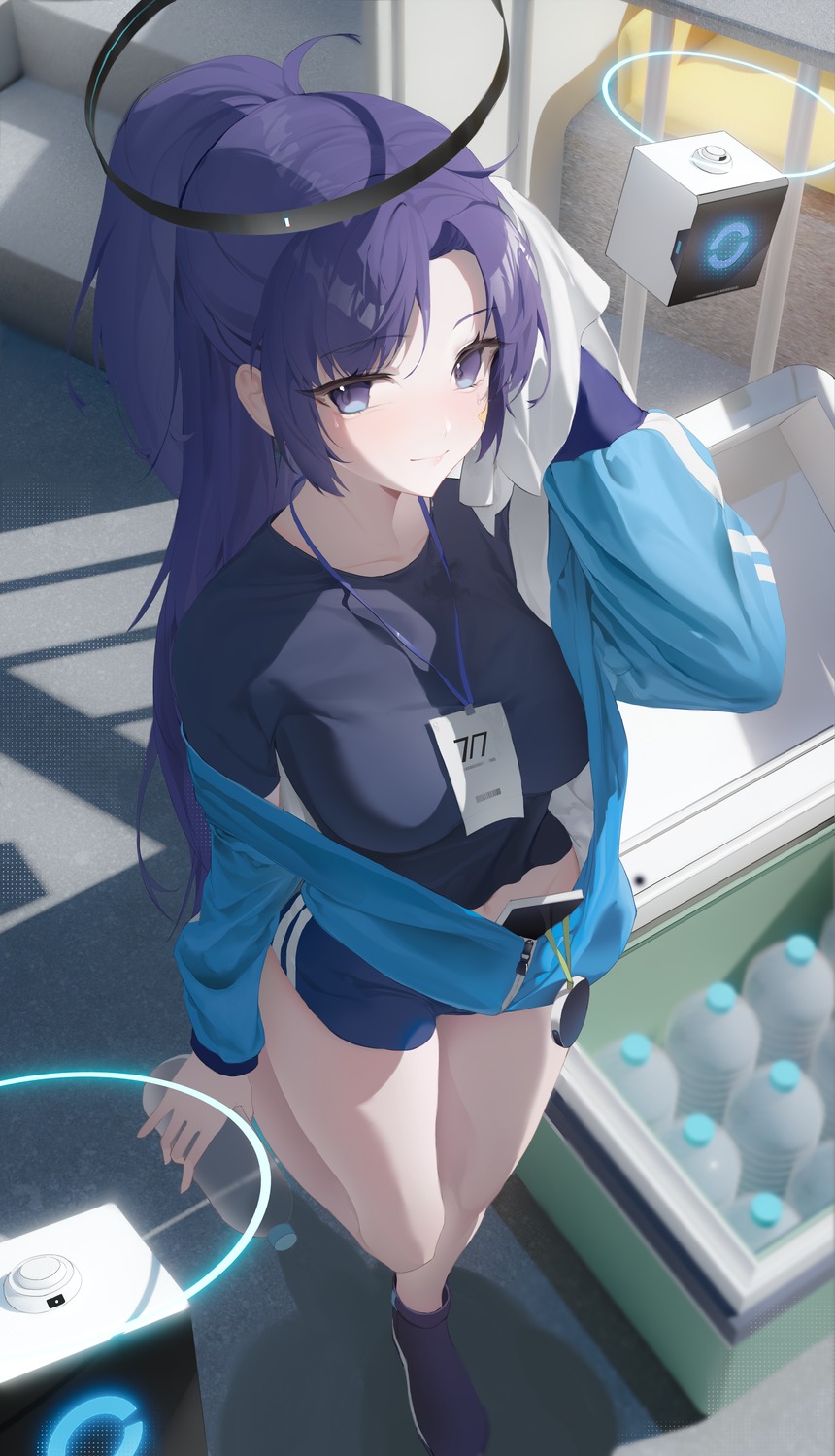 0_0_0, blue_archive, gym_uniform, halo, hayase_yuuka, tattoo, towel