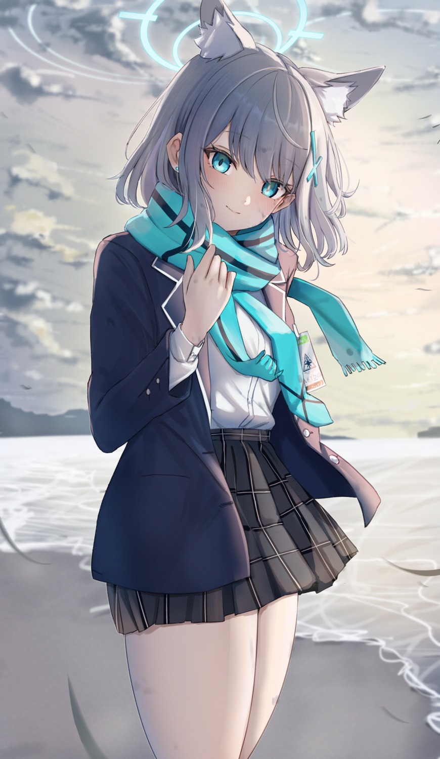 animal_ears, blue_archive, cafenami, halo, nekomimi, seifuku, sunaookami_shiroko