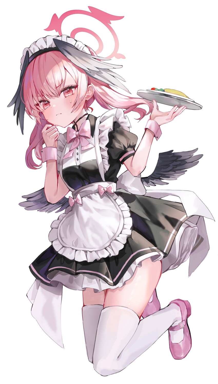 artist_revision, blue_archive, halo, maid, ri_yonn, shimoe_koharu, thighhighs, waitress