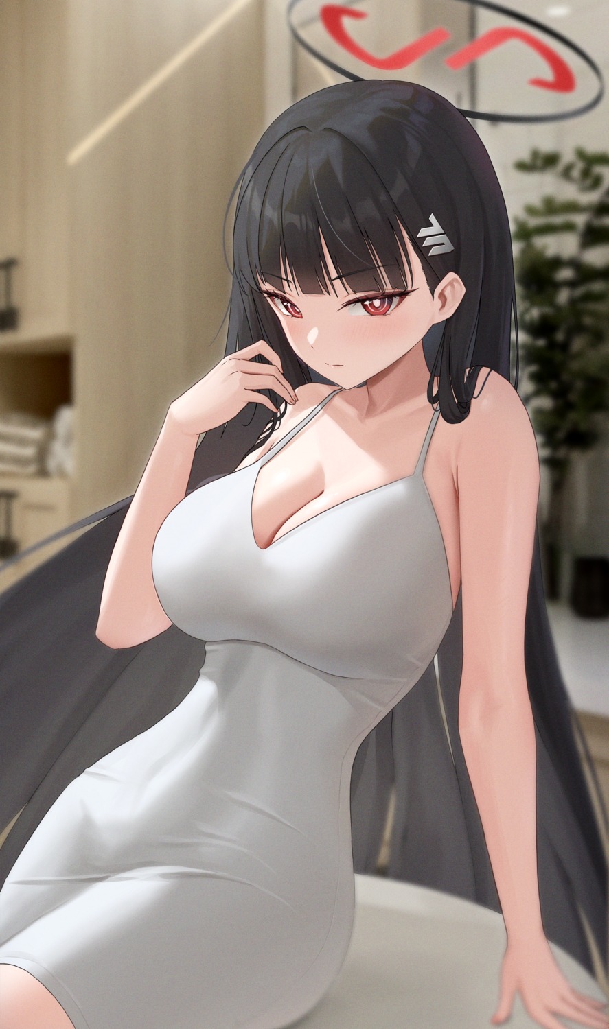 blue_archive, cleavage, dress, halo, rinrasetsu, tsukatsuki_rio
