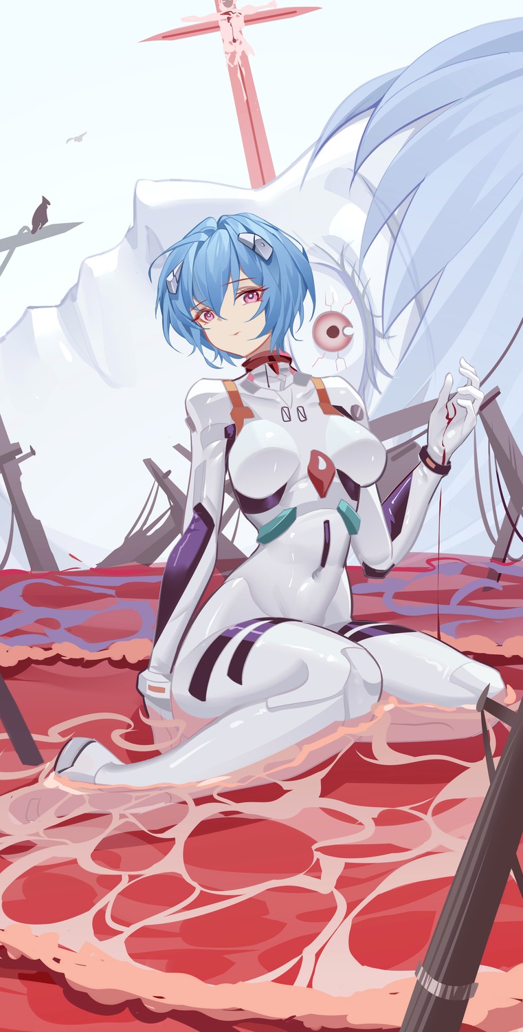 ayanami_rei, bodysuit, luai, neon_genesis_evangelion, wet