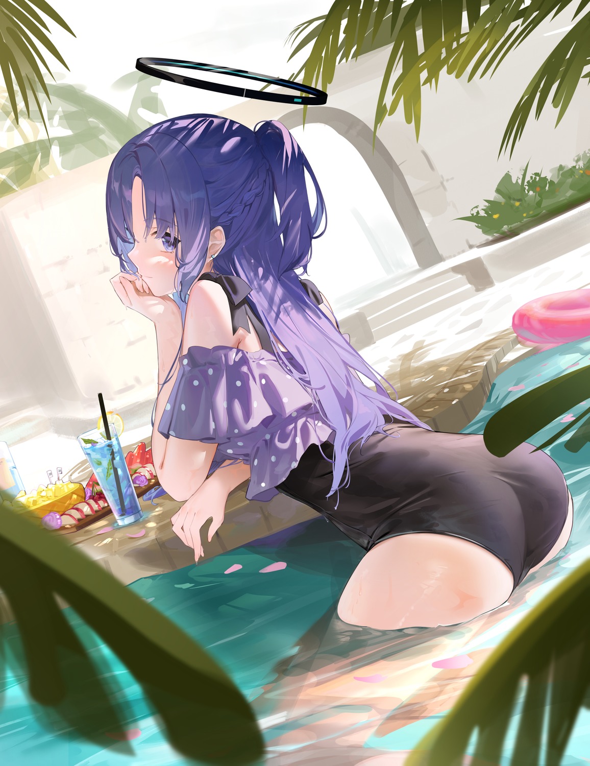 ass, blue_archive, halo, hayase_yuuka, isaya_(pixiv4541633), swimsuits, wet