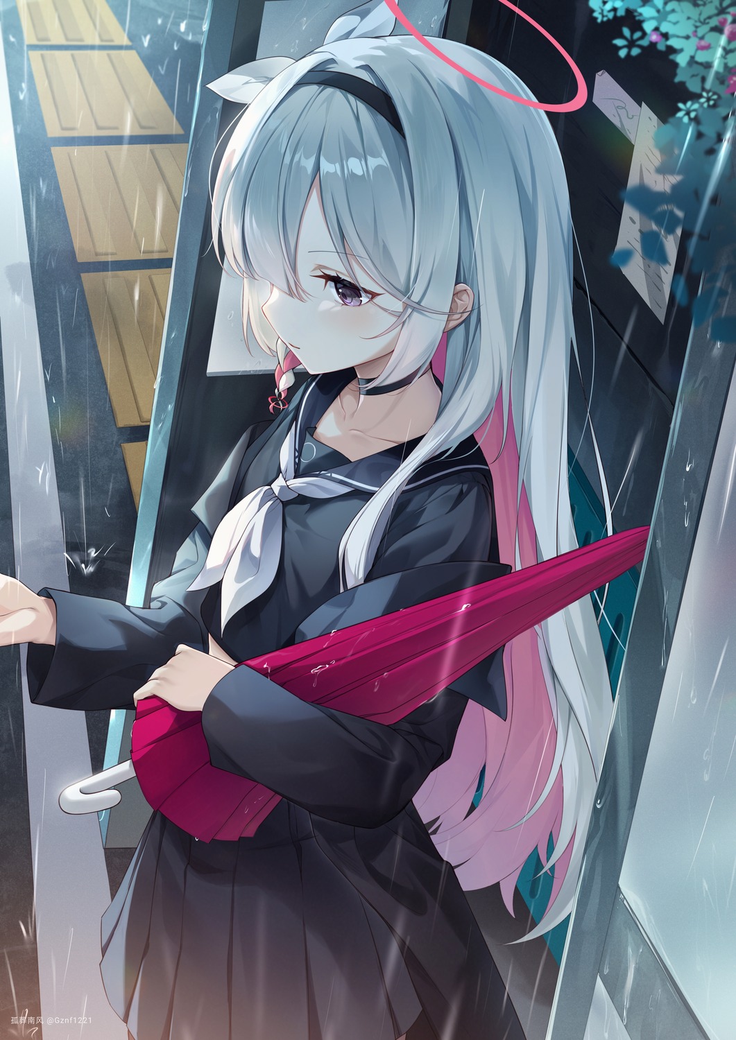 arona_(blue_archive), blue_archive, guzangnanfeng, halo, plana_(blue_archive), seifuku, umbrella