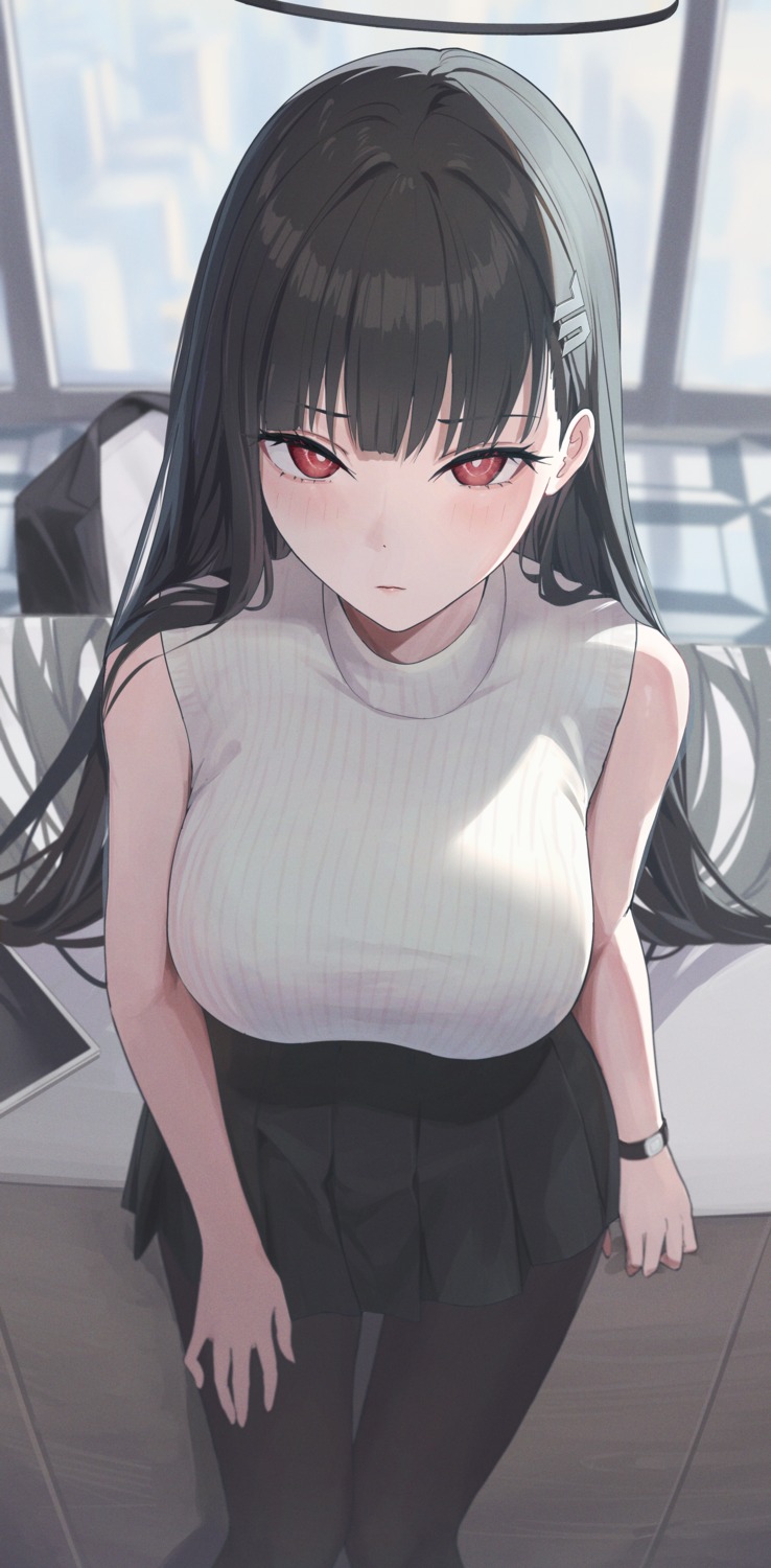 blue_archive, halo, pantyhose, sweater, tem_(tempainting1), tsukatsuki_rio