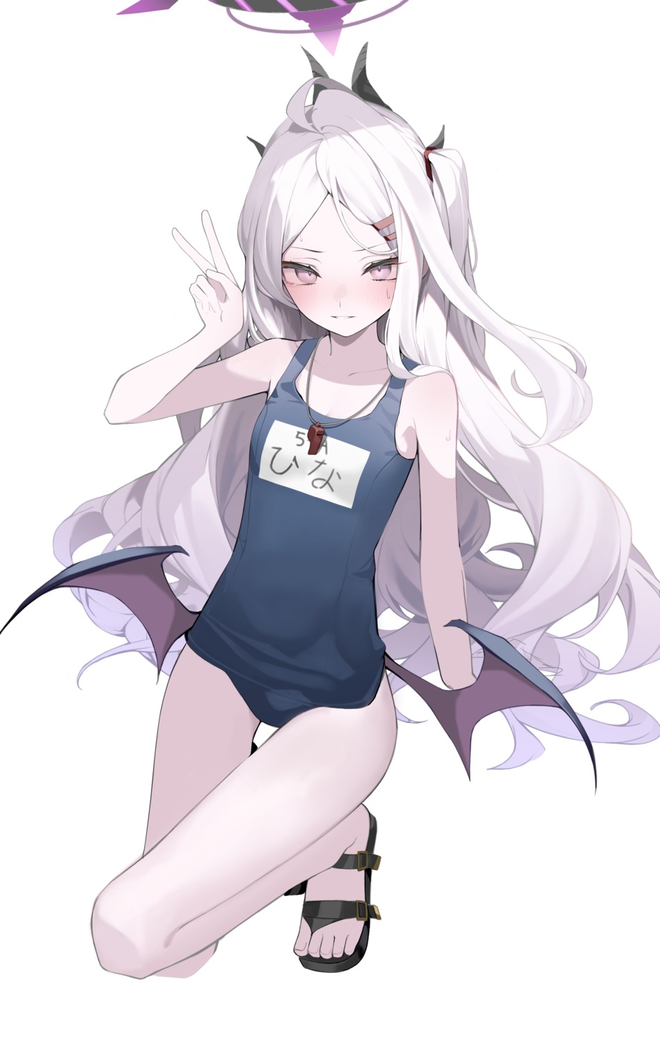 blue_archive, devil, halo, horns, nephthys2356, school_swimsuit, sorasaki_hina, swimsuits