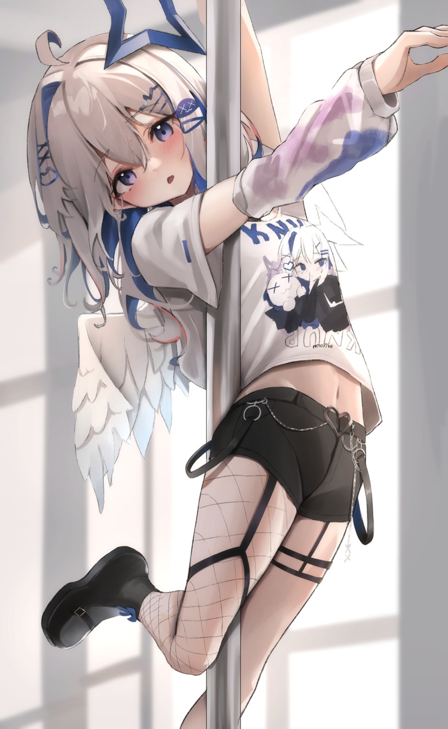 amane_kanata, angel, fishnets, garter, hololive, kall_(wv0102), wings