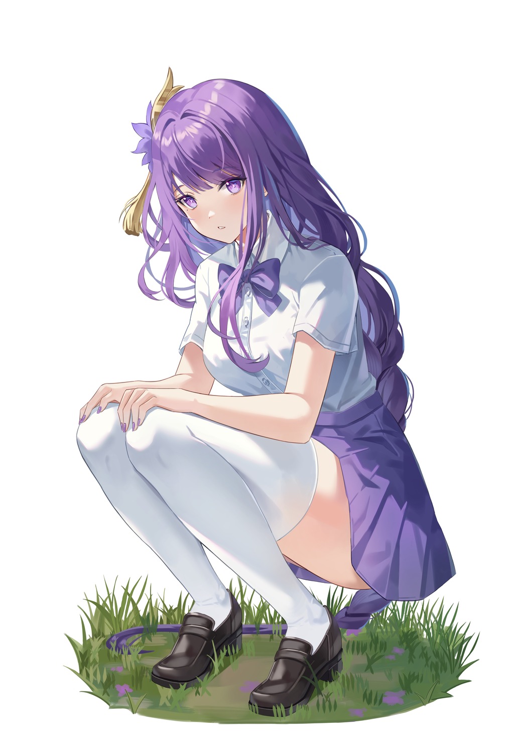 02bear20, genshin_impact, raiden_shogun, seifuku, thighhighs