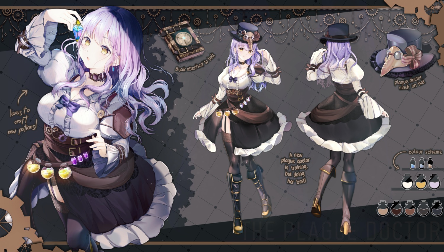character_design, cleavage, heels, kagefumi, stockings, thighhighs