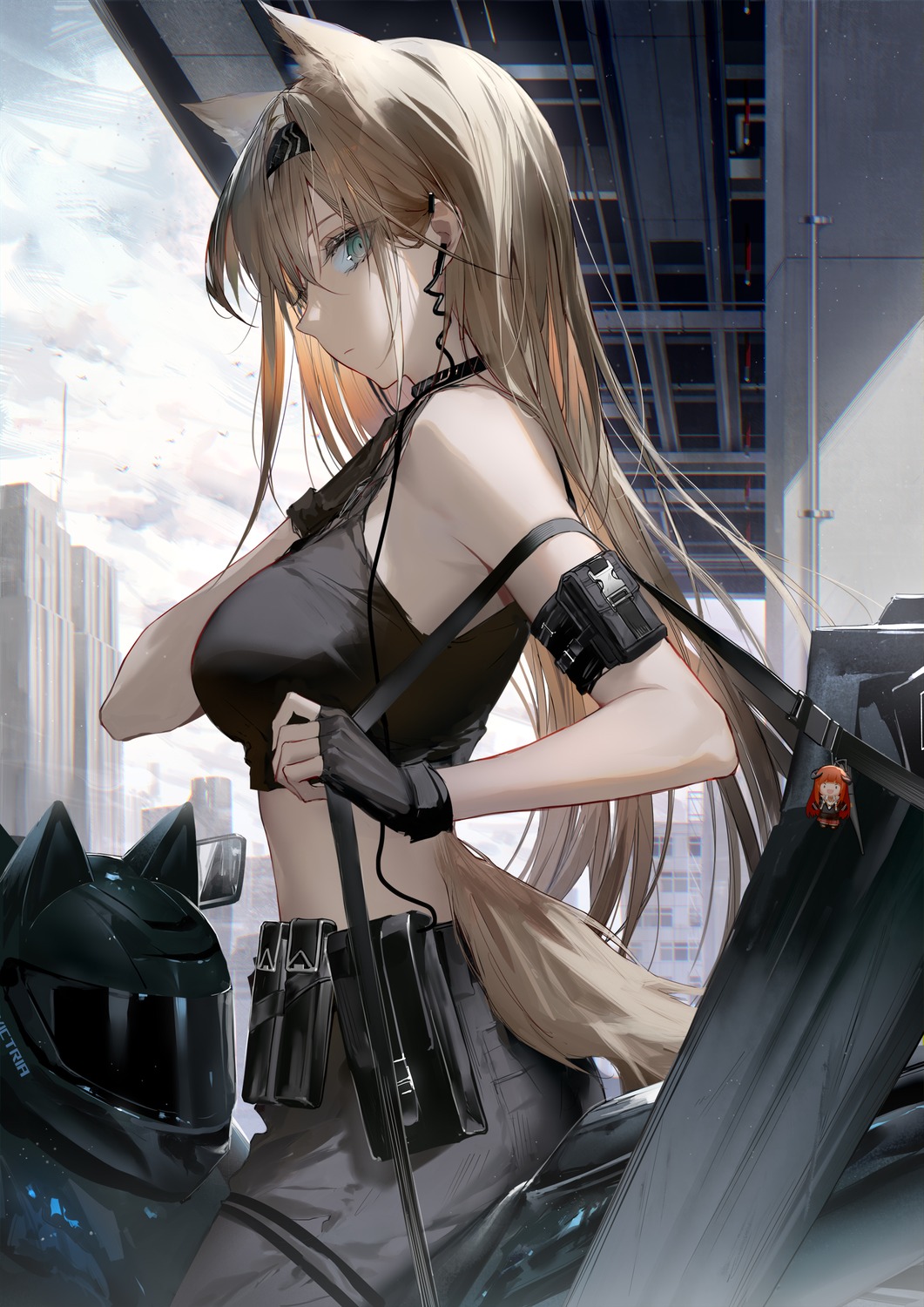 animal_ears, arknights, bagpipe_(arknights), chibi, horn_(arknights), s2rid, tail