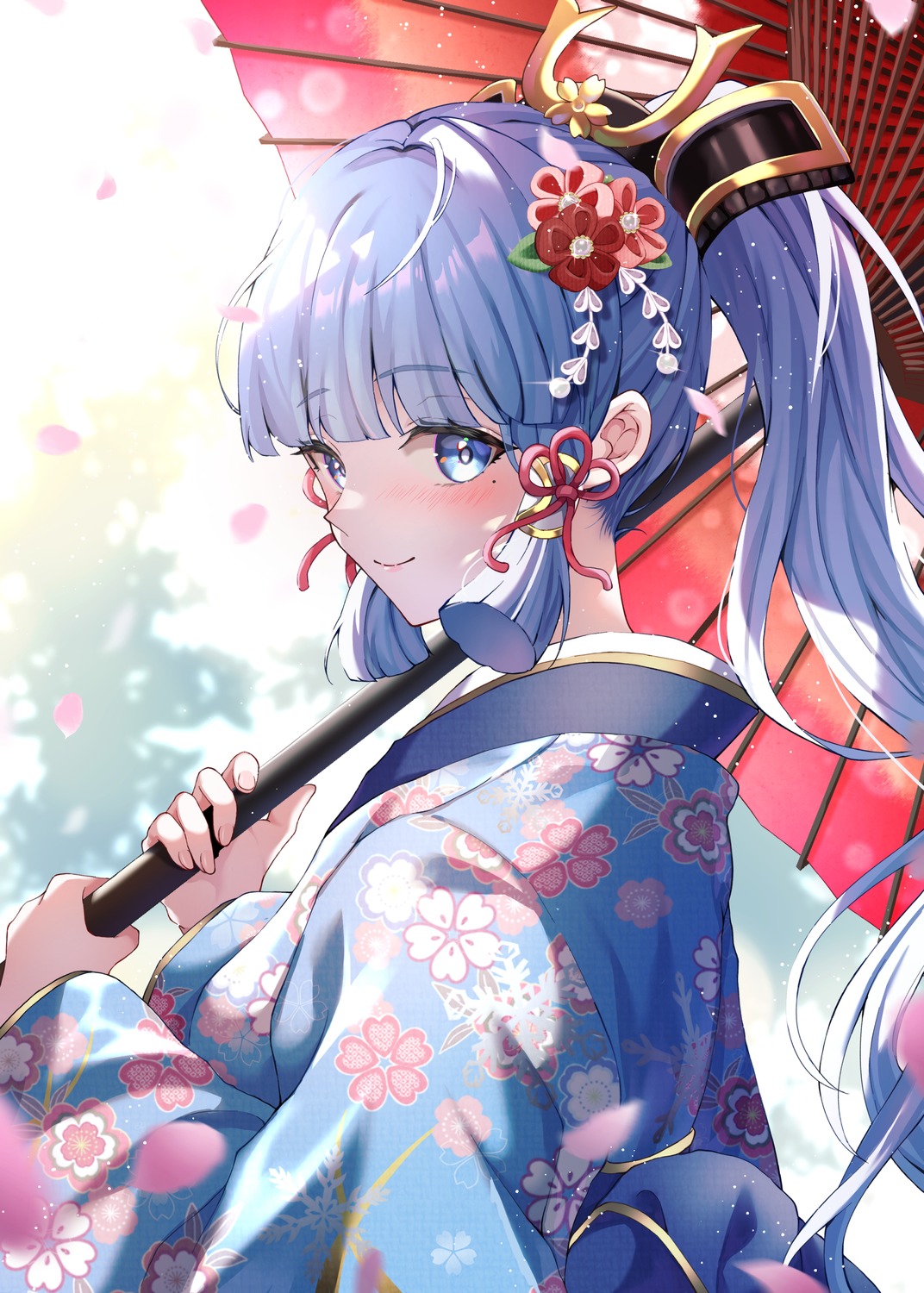 genshin_impact, japanese_clothes, kamisato_ayaka, umbrella, wanatsu_15