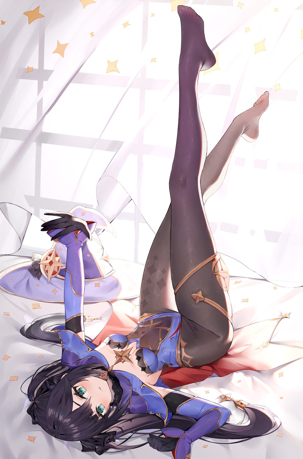 garter, genshin_impact, leotard, mona_megistus, no_bra, pantyhose, witch, yuia