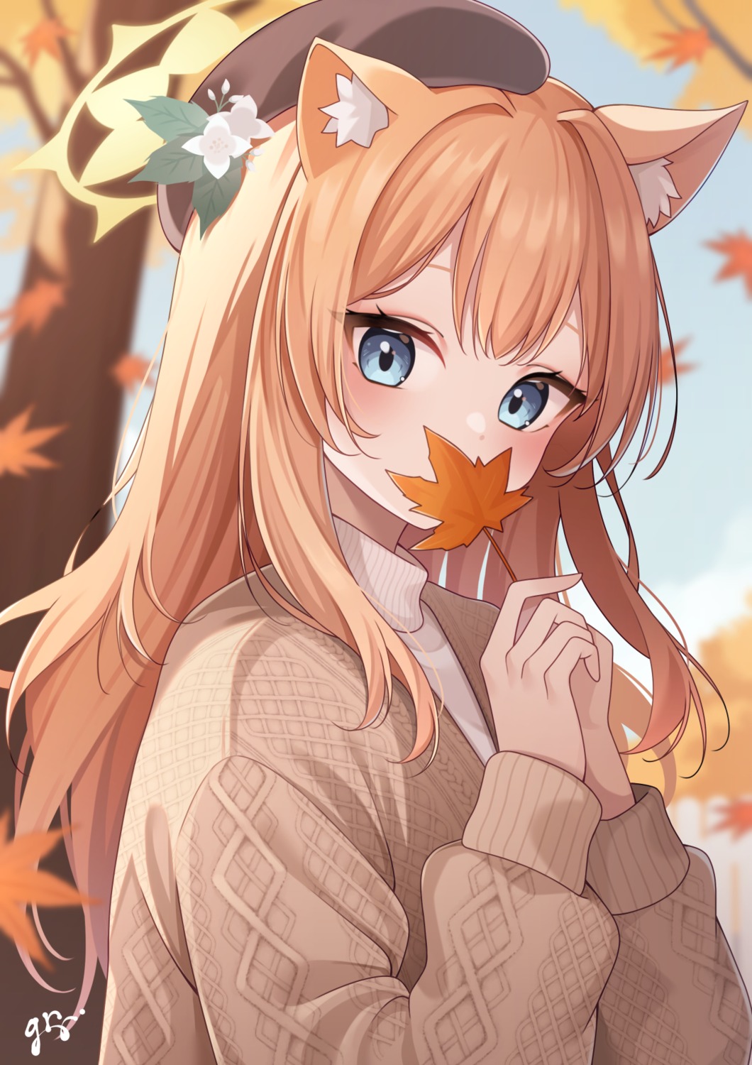 animal_ears, blue_archive, guri_(gri1211), halo, iochi_mari, nekomimi, sweater