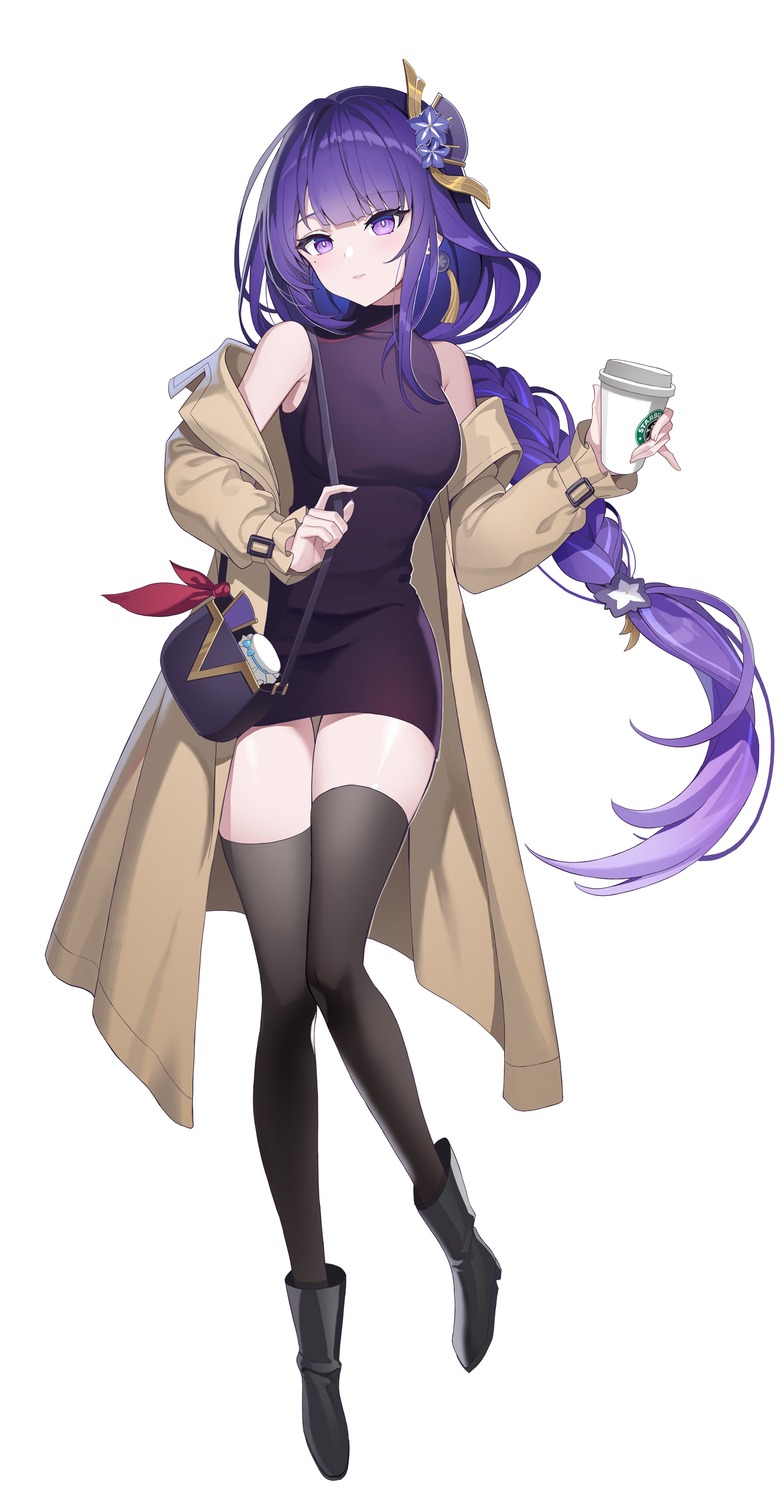 dress, genshin_impact, hyoin, raiden_shogun, thighhighs