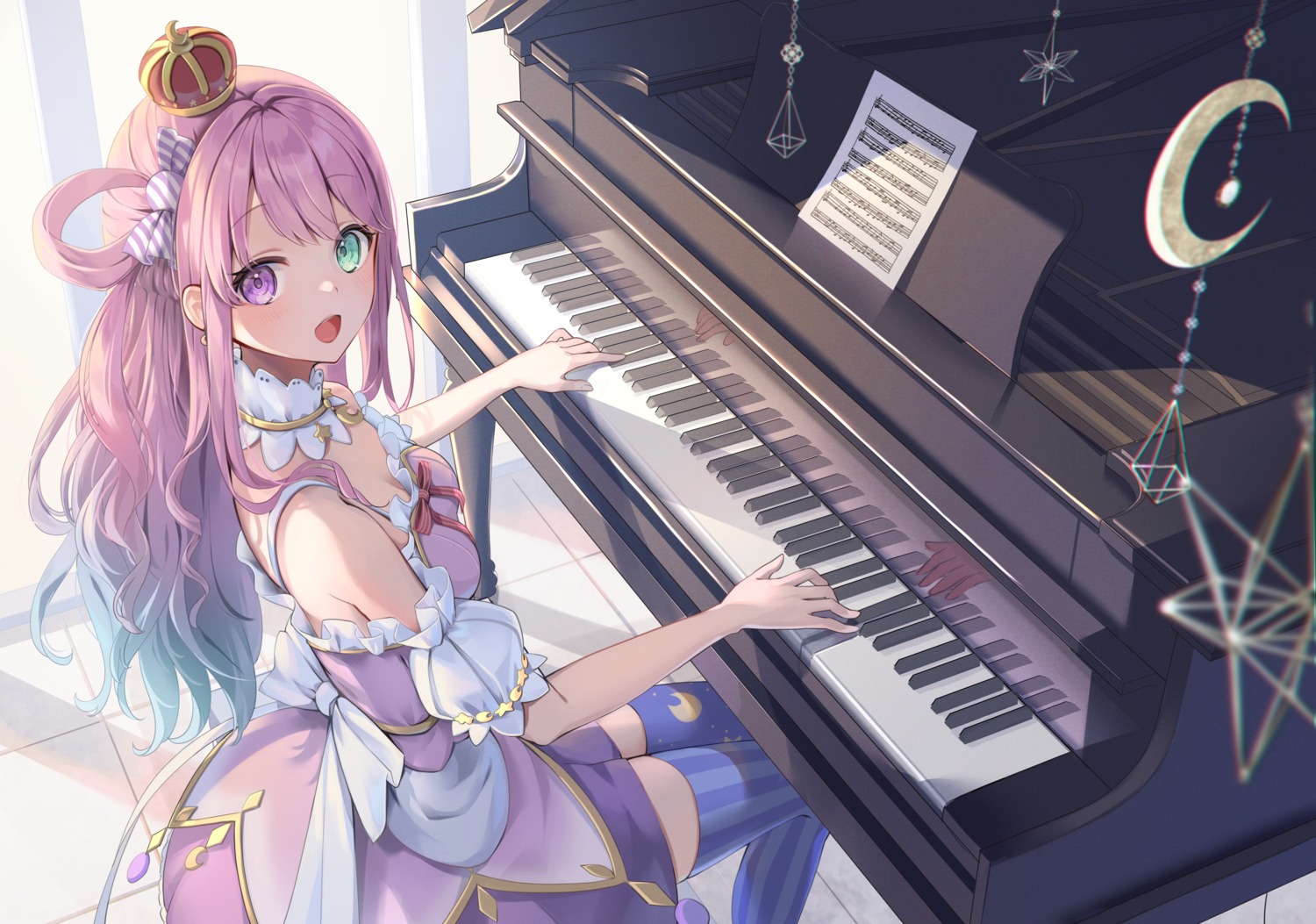 dress, fuyoyo, heterochromia, himemori_luna, hololive, thighhighs