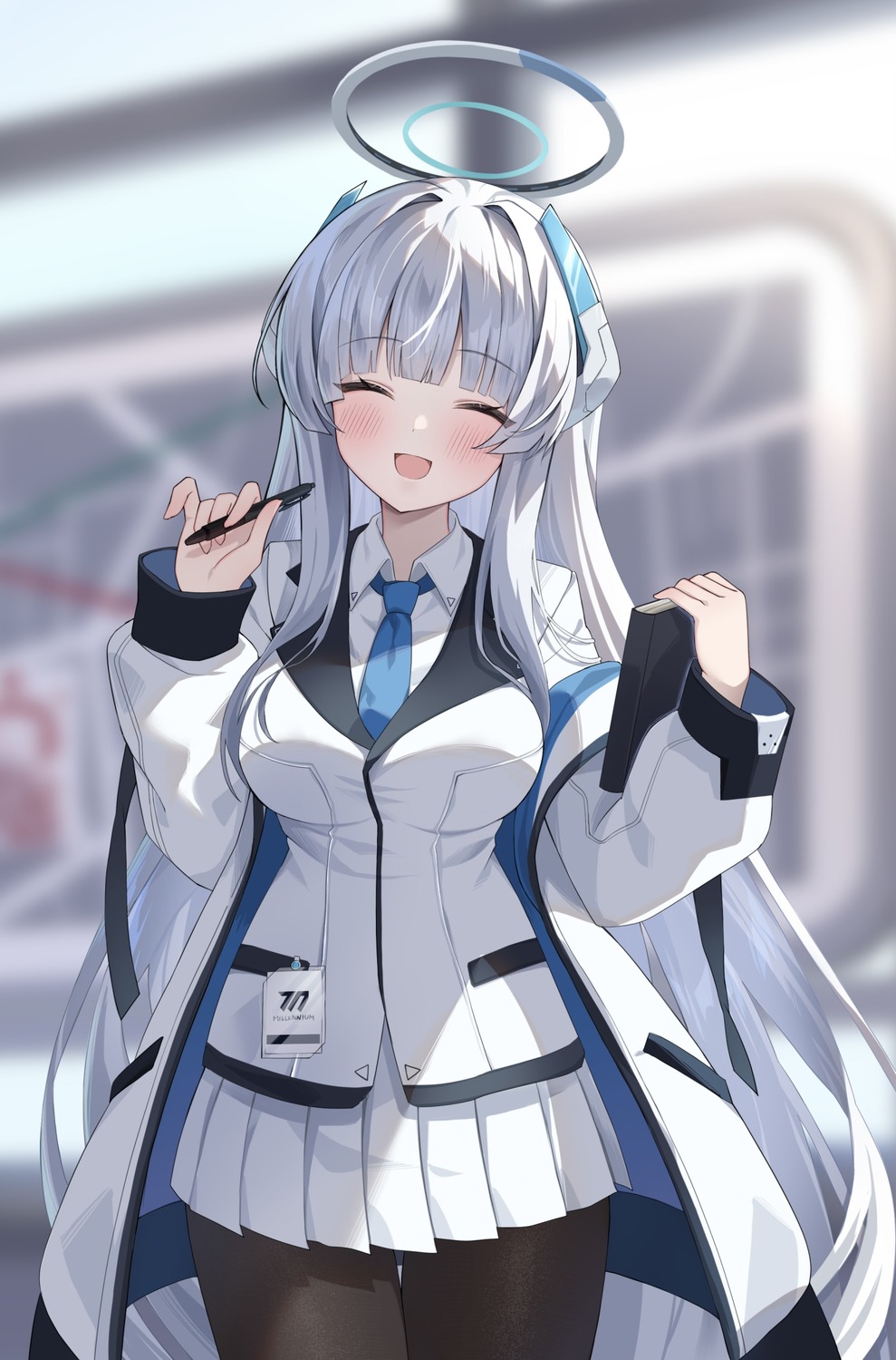 blue_archive, etesumsom, halo, pantyhose, uniform, ushio_noa