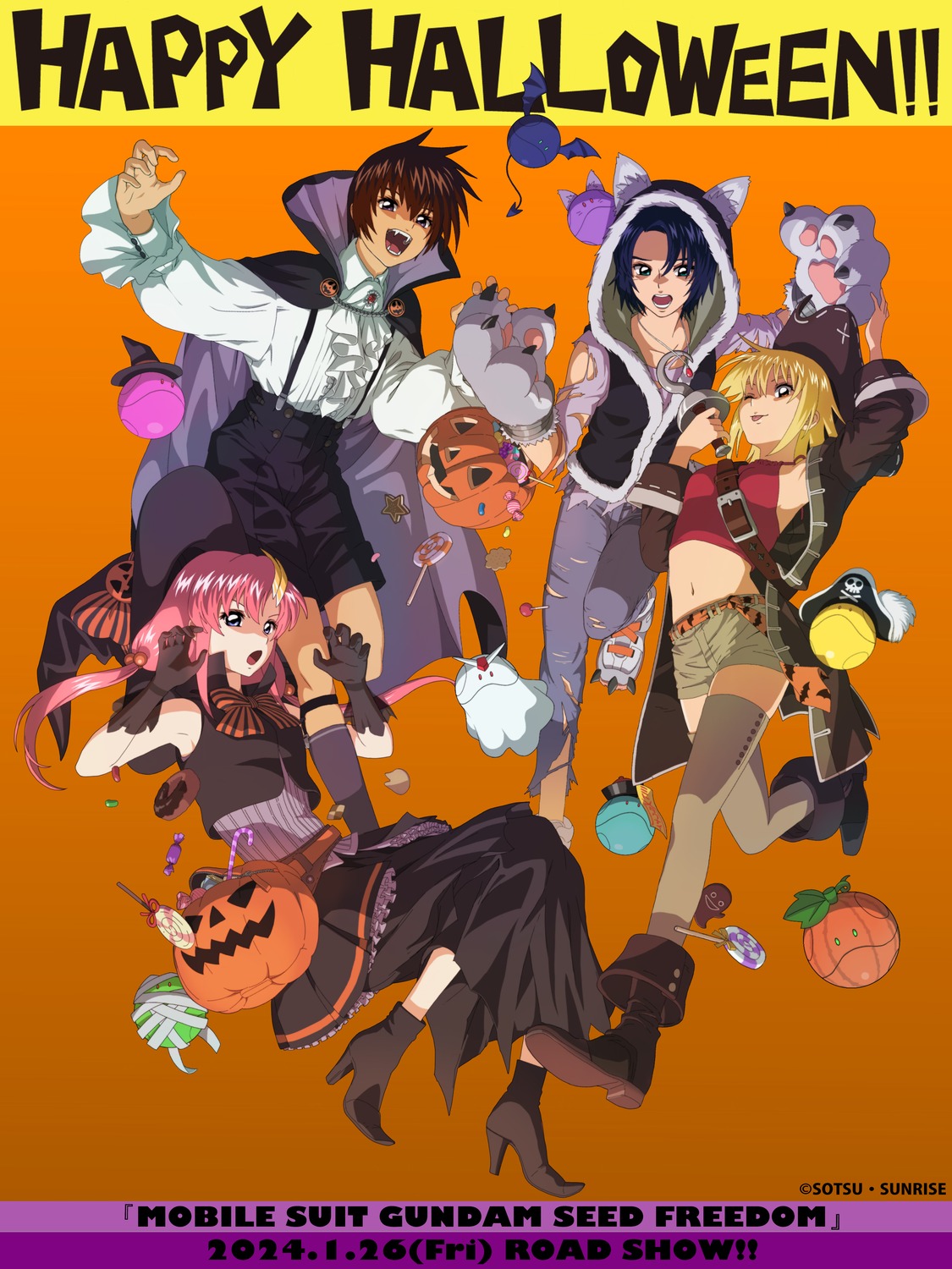 athrun_zala, cagalli_yula_athha, gundam, gundam_seed, gundam_seed_destiny, gundam_seed_freedom, halloween, haro