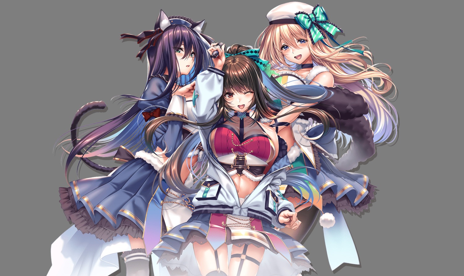 amakano_2, animal_ears, azarashi_soft, cleavage, garter, himiyama_rei, kurohime_yuuhi, nekomimi