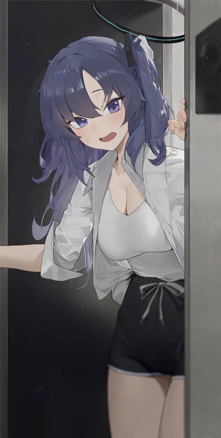 blue_archive, cleavage, halo, hayase_yuuka, kji_(rozo)