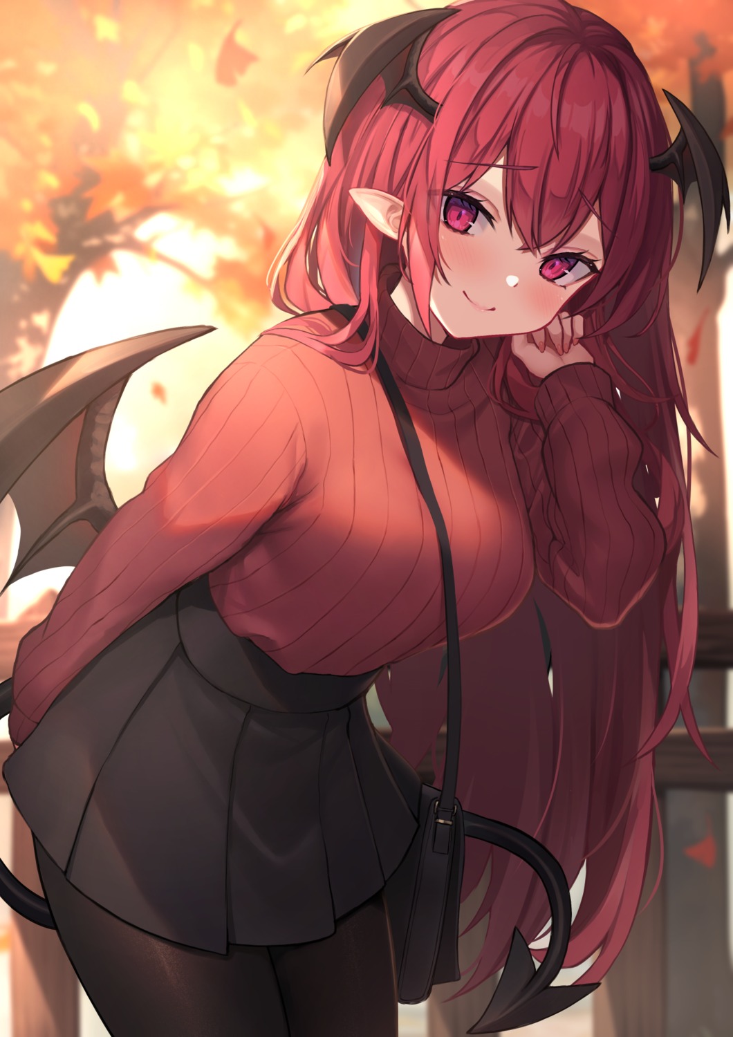 koakuma, pantyhose, pointy_ears, sweater, tail, touhou, wings, wowoguni