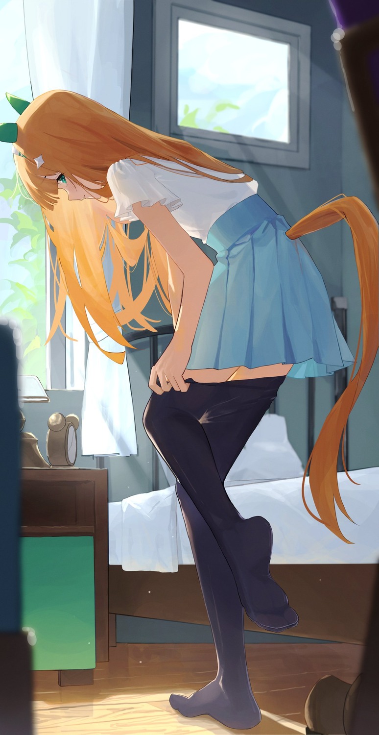 animal_ears, feet, ningen_gokko, pantyhose, silence_suzuka_(umamusume), tail, uma_musume_pretty_derby, undressing