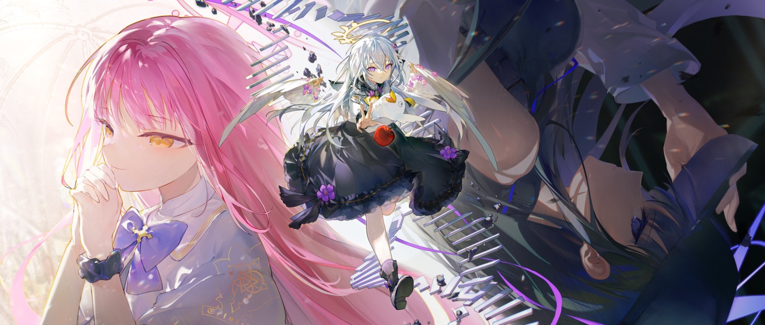 amari_(artist), angel, blue_archive, joumae_saori, misono_mika, shirasu_azusa, wings