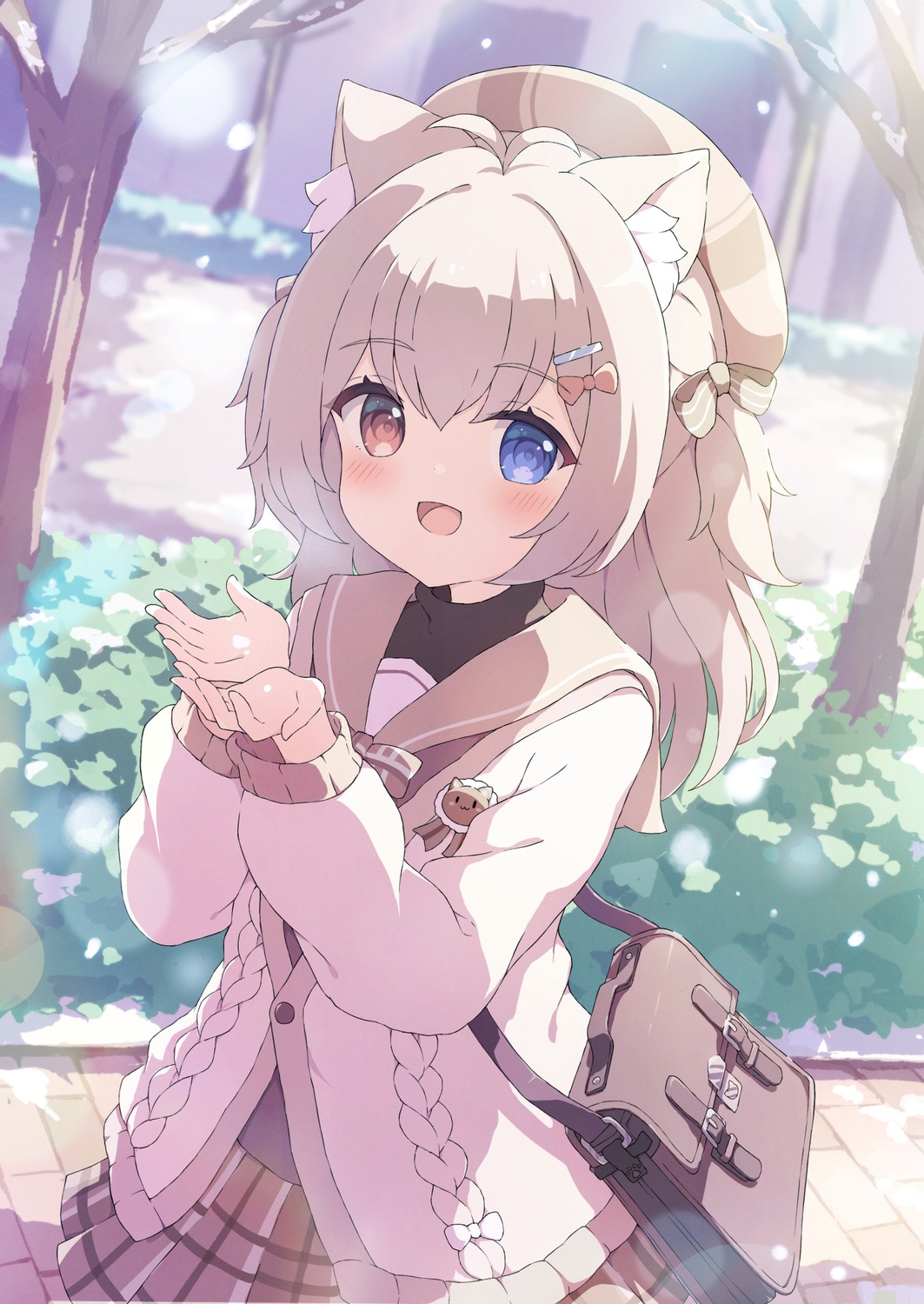 animal_ears, heterochromia, nekomimi, seifuku, sweater, tyakomes