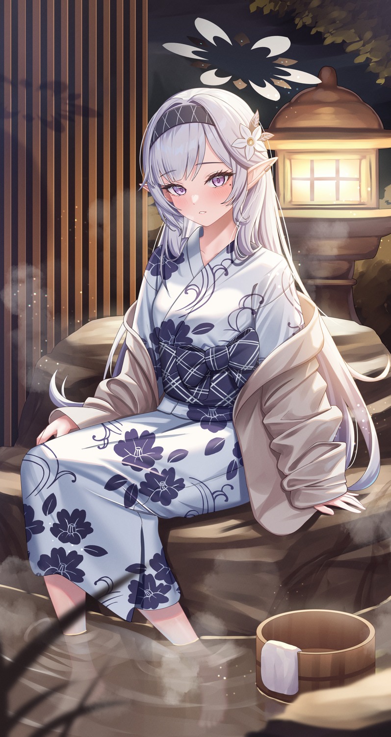 akeboshi_himari, blue_archive, halo, onsen, pointy_ears, subob, wet, yukata