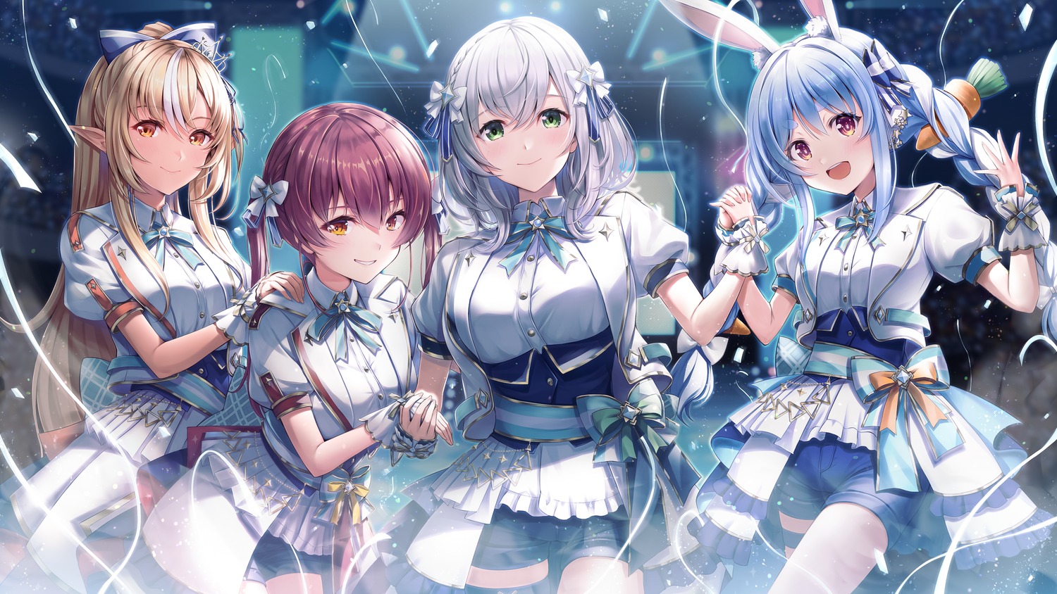 animal_ears, bunny_ears, elf, garter, heterochromia, hololive, houshou_marine, kamishiro_mai_(capti-no)