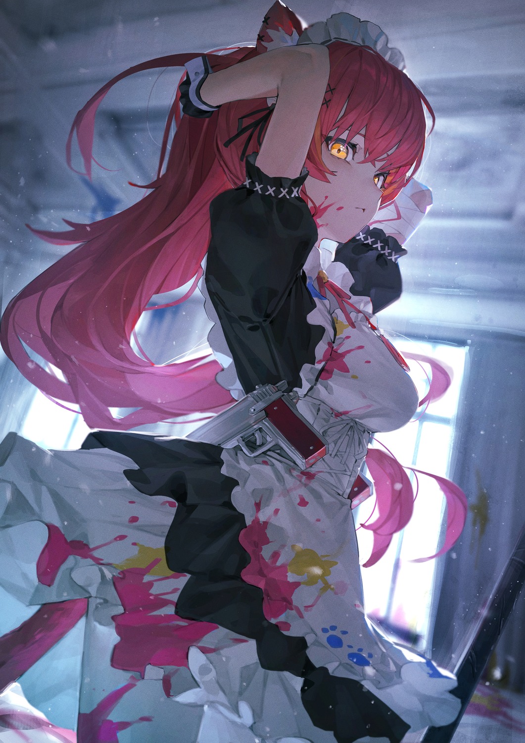 animal_ears, gun, maid, mr.lime, nekomimi, nekota_tsuna, tail, vspo!