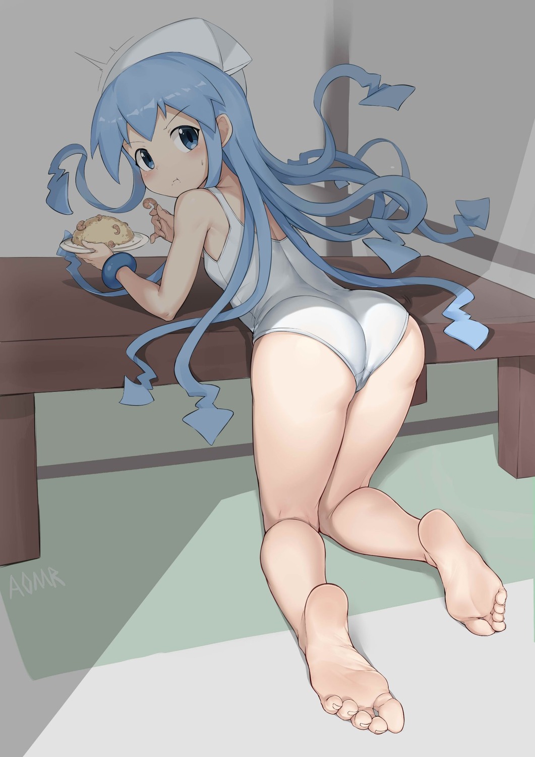 aomoro, ass, feet, ikamusume, shinryaku!_ikamusume, swimsuits