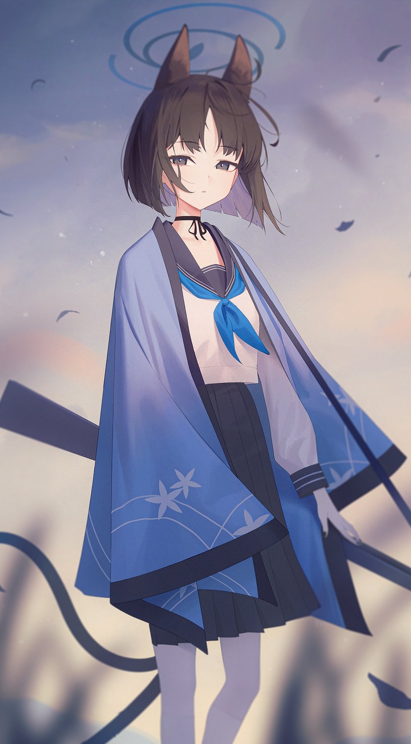animal_ears, aya_(lezon), blue_archive, gun, halo, japanese_clothes, kiryuu_kikyou, nekomimi