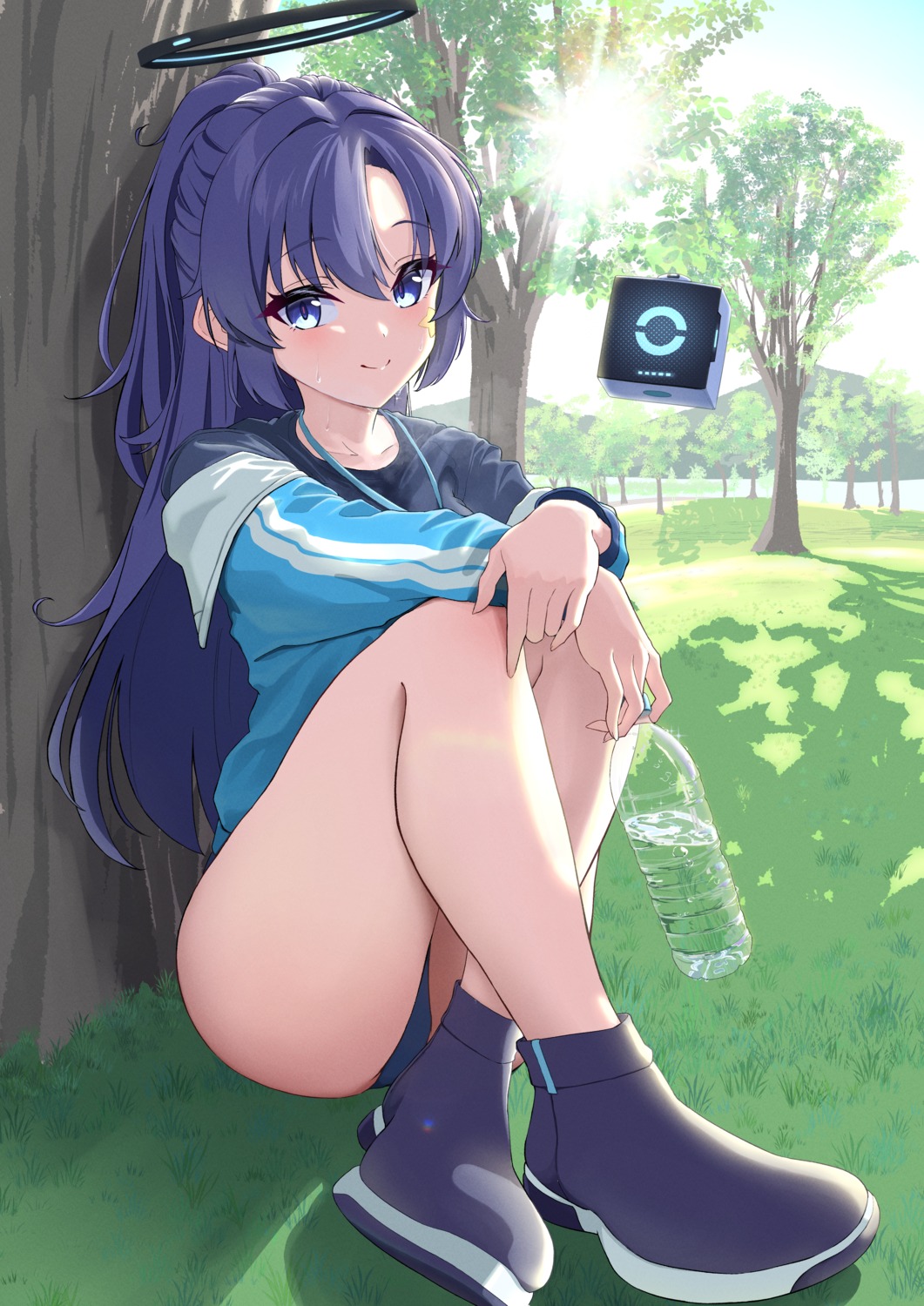 blue_archive, bocchi_(kuropom7), buruma, gym_uniform, halo, hayase_yuuka, tattoo