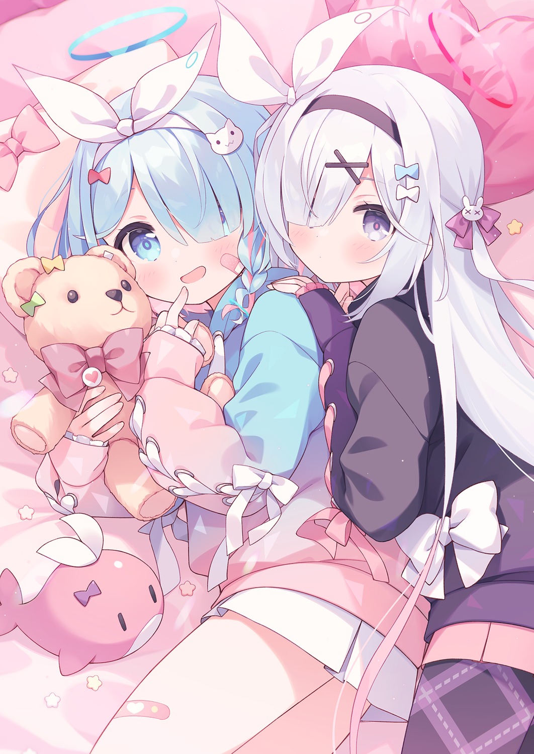 arona_(blue_archive), bandaid, blue_archive, halo, kano_hito, pantyhose, plana_(blue_archive)