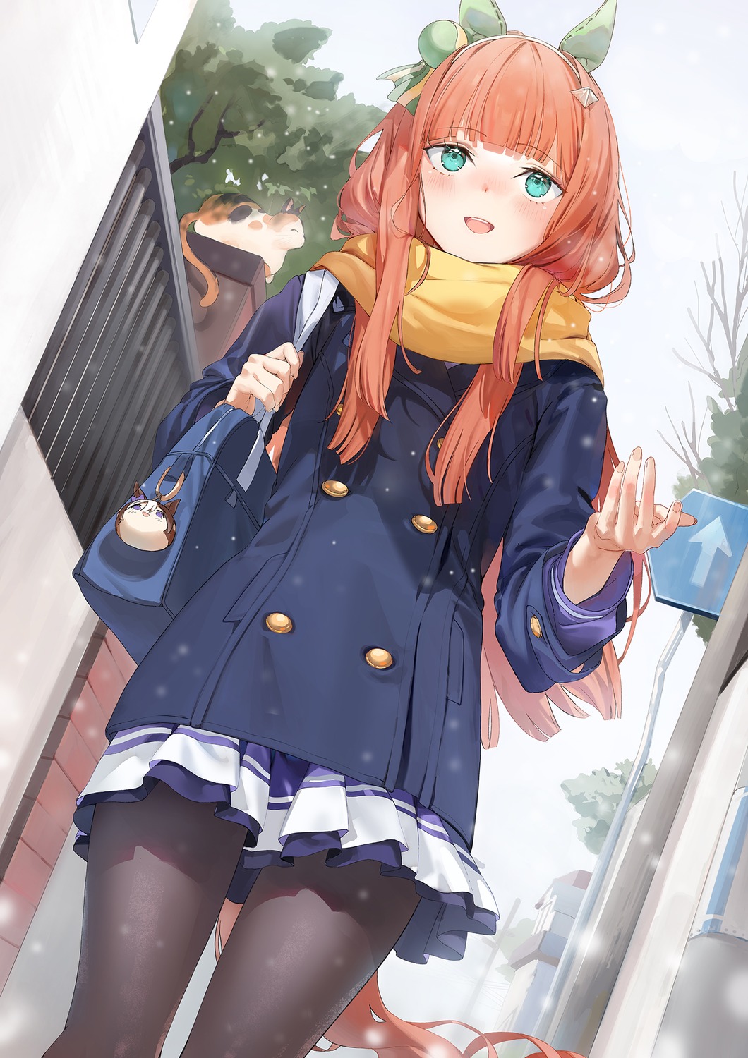 animal_ears, emyo, neko, pantyhose, seifuku, silence_suzuka_(umamusume), tail, uma_musume_pretty_derby