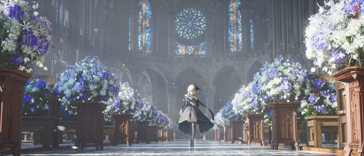 dress, genshin_impact, landscape, lumine, thighhighs, void_0