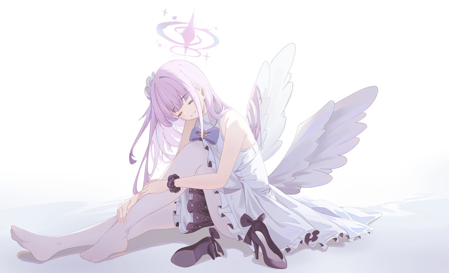 angel, blue_archive, cake_walker, dress, heels, misono_mika, pantyhose, skirt_lift, wings