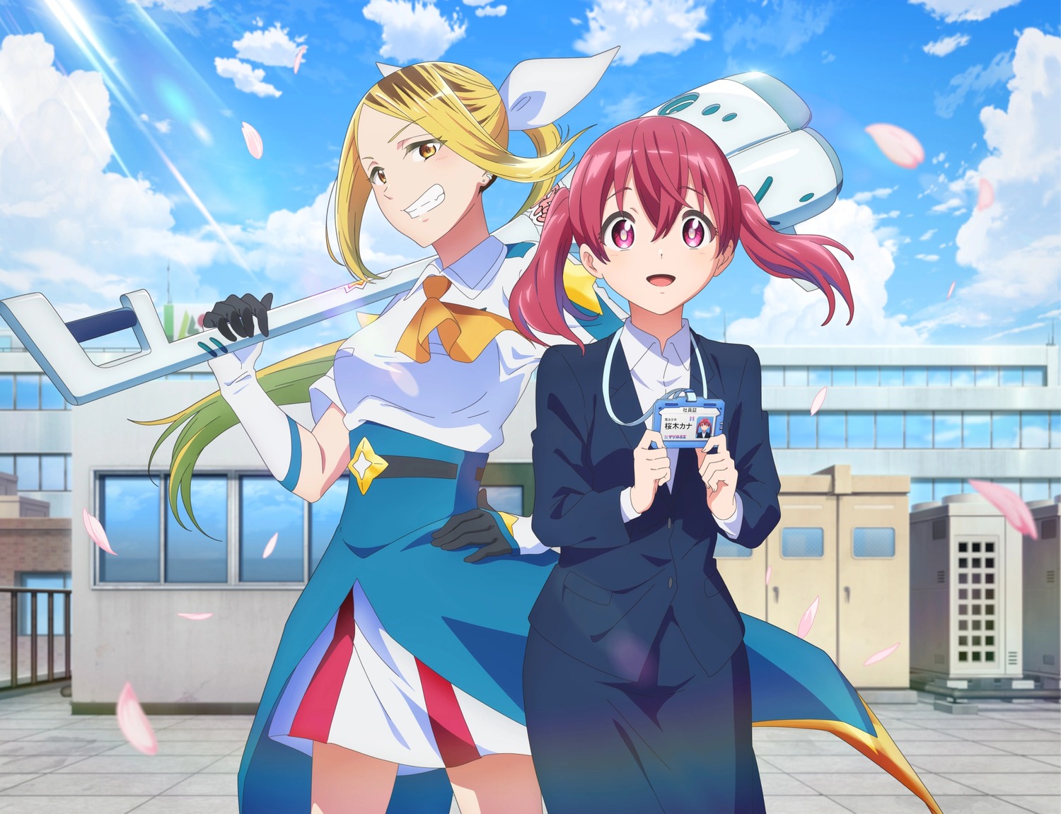 business_suit, kabushiki_gaisha_magilumiere, koshigaya_hitomi, sakuragi_kana, uniform, weapon