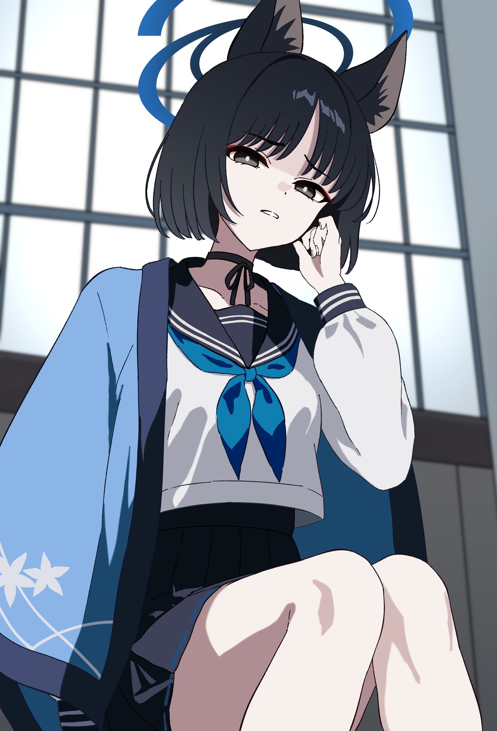 animal_ears, blue_archive, halo, japanese_clothes, kiryuu_kikyou, nekomimi, pogeepoge, seifuku