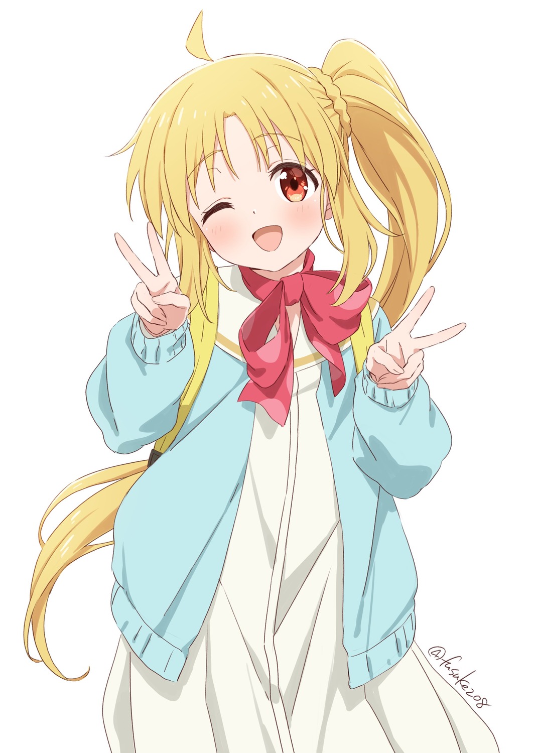 bocchi_the_rock!, dress, fuusuke_(fusuke208), ijichi_nijika, sweater