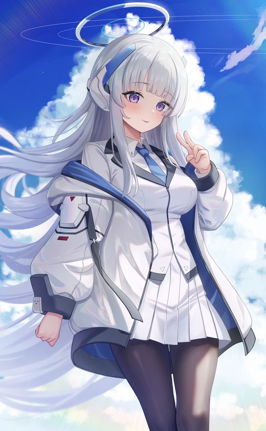 blue_archive, halo, headphones, pantyhose, seifuku, subob, ushio_noa