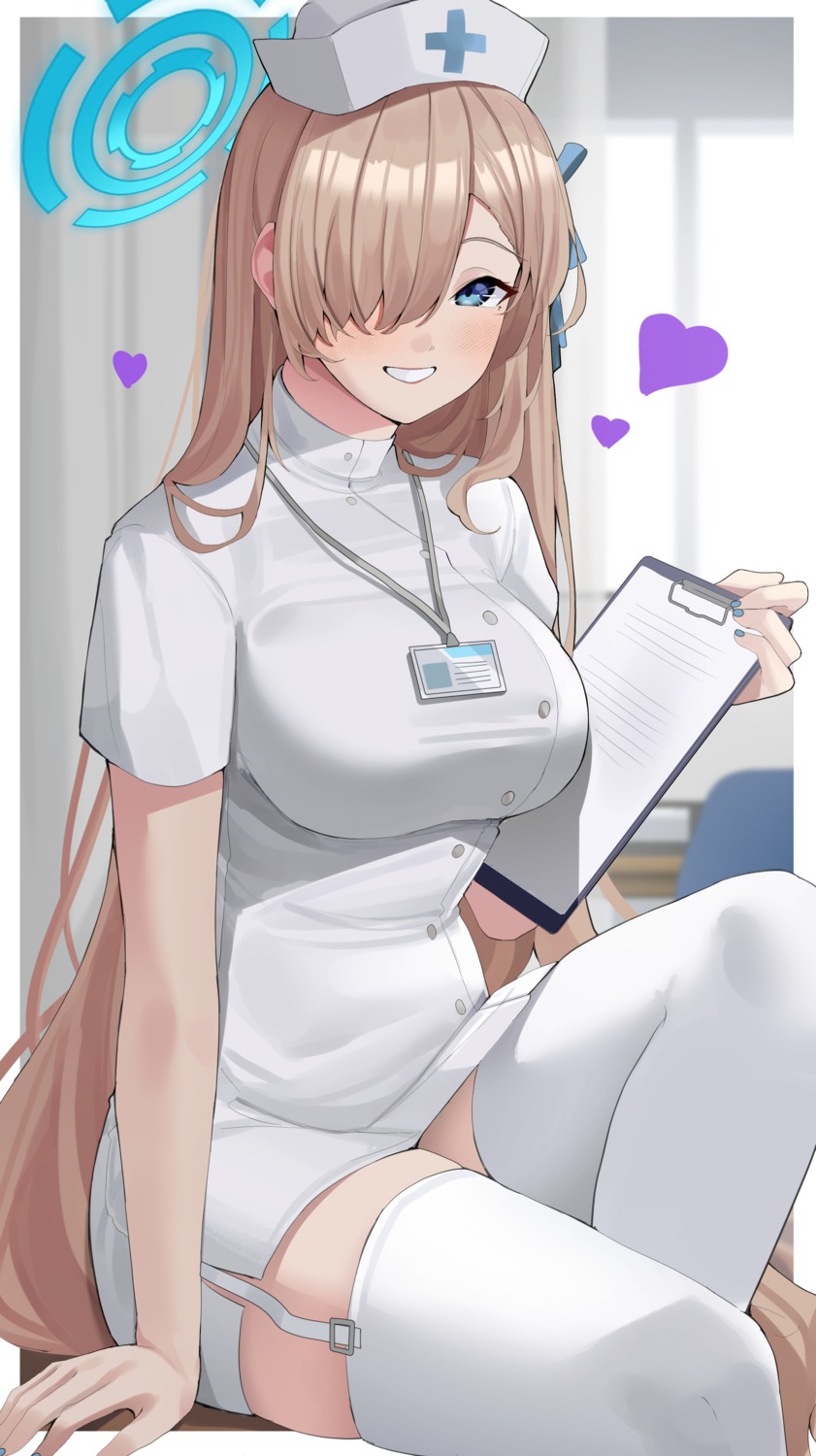 blue_archive, haerge, halo, ichinose_asuna, nurse, stockings, thighhighs