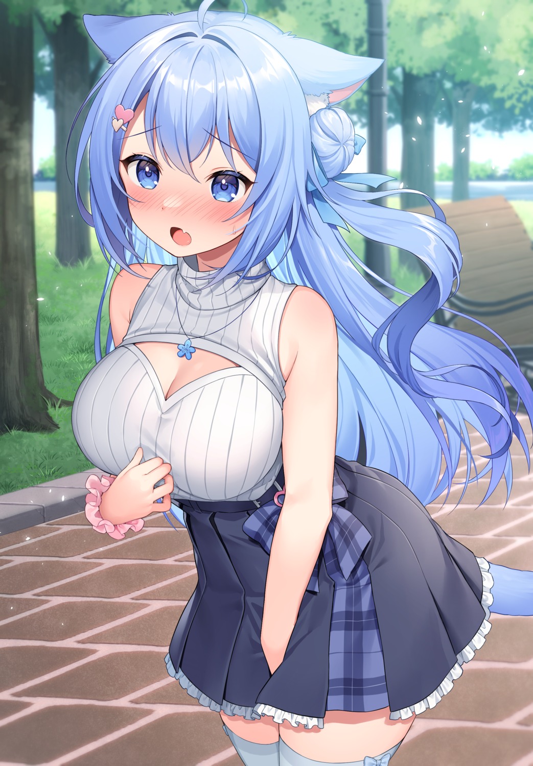 animal_ears, cleavage, nanase_nagi, nekomimi, tail, takanashi_(takanashi_tkns), thighhighs