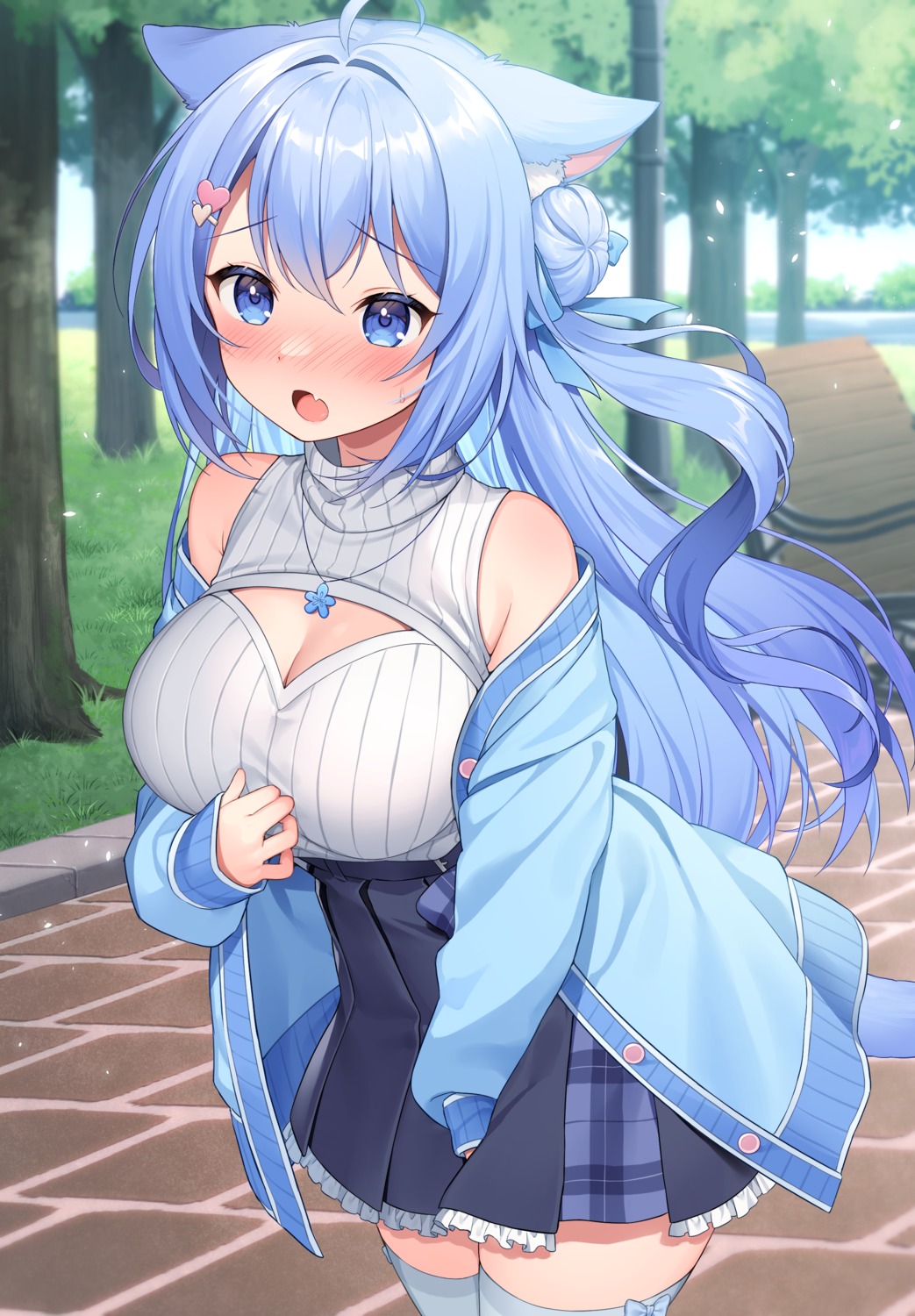animal_ears, cleavage, nanase_nagi, nekomimi, tail, takanashi_(takanashi_tkns), thighhighs