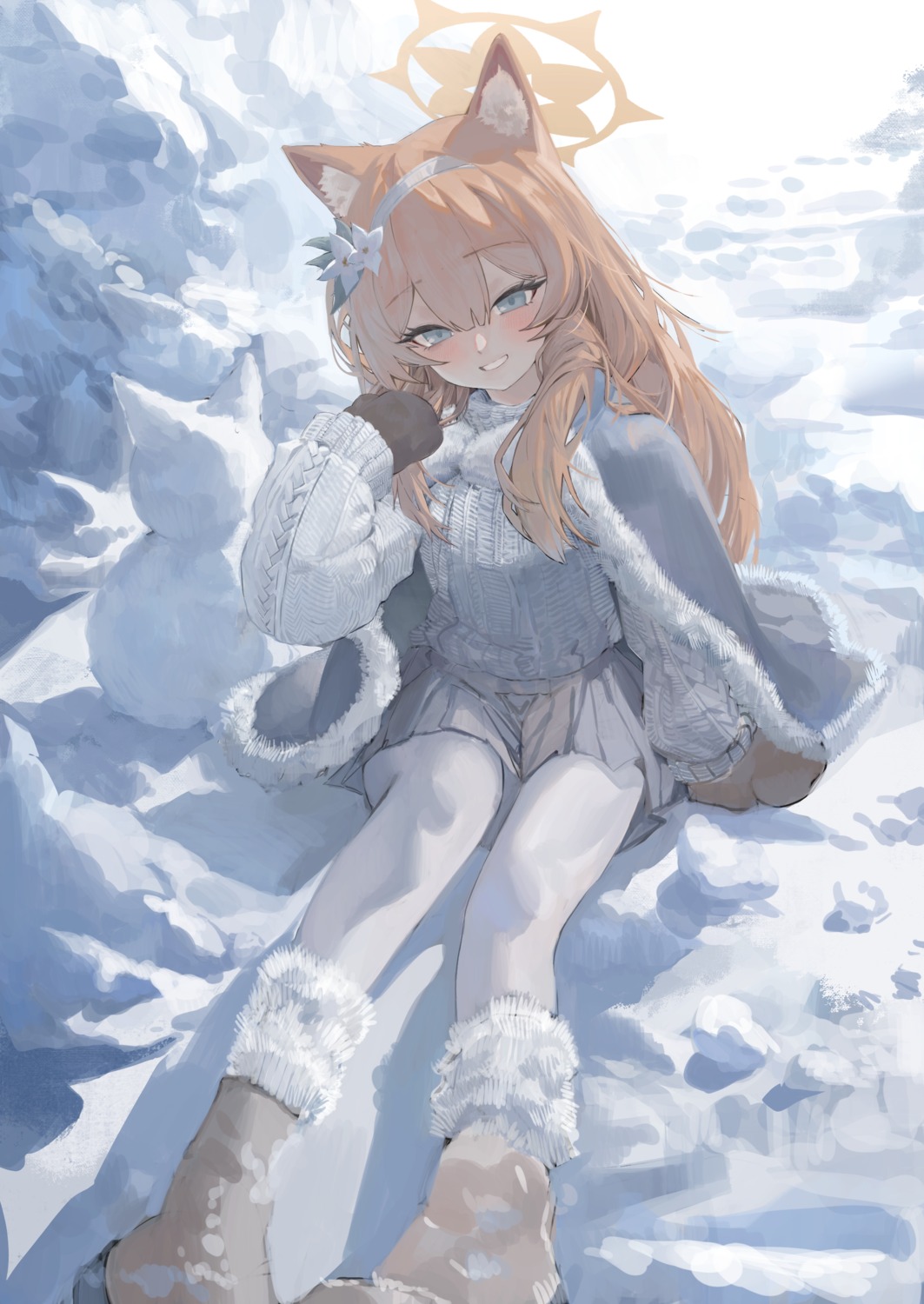 animal_ears, blue_archive, dainillust, halo, iochi_mari, nekomimi, pantyhose, seifuku, sweater