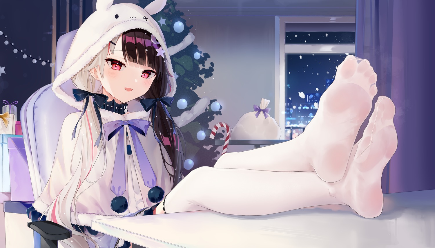 christmas, feet, kota, nijisanji, thighhighs, yorumi_rena