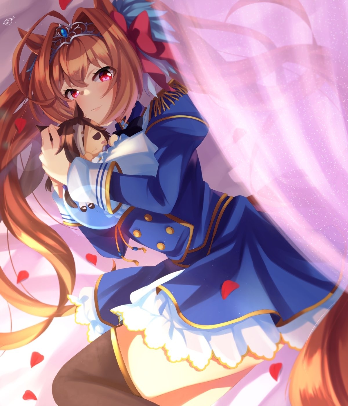 animal_ears, chibi, daiwa_scarlet_(umamusume), ponzu, tail, thighhighs, uma_musume_pretty_derby, uniform, vodka_(umamusume)