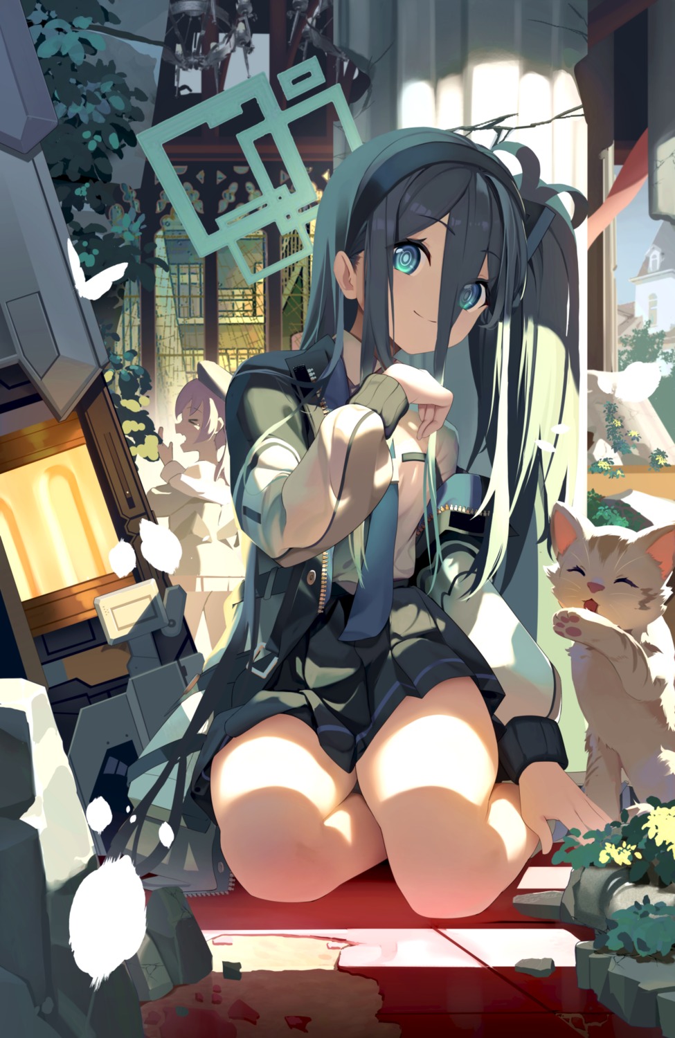 blue_archive, dalian_(1457091741), halo, neko, seifuku, shimoe_koharu, tendou_aris, wings