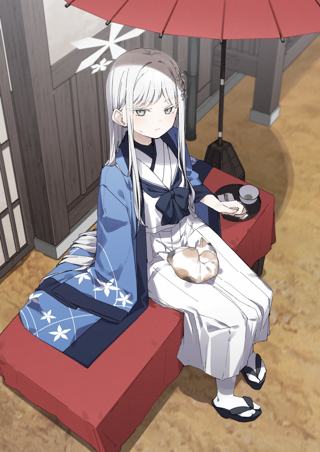 blue_archive, goryou_nagusa, halo, japanese_clothes, kusaka_shi, neko, pantyhose