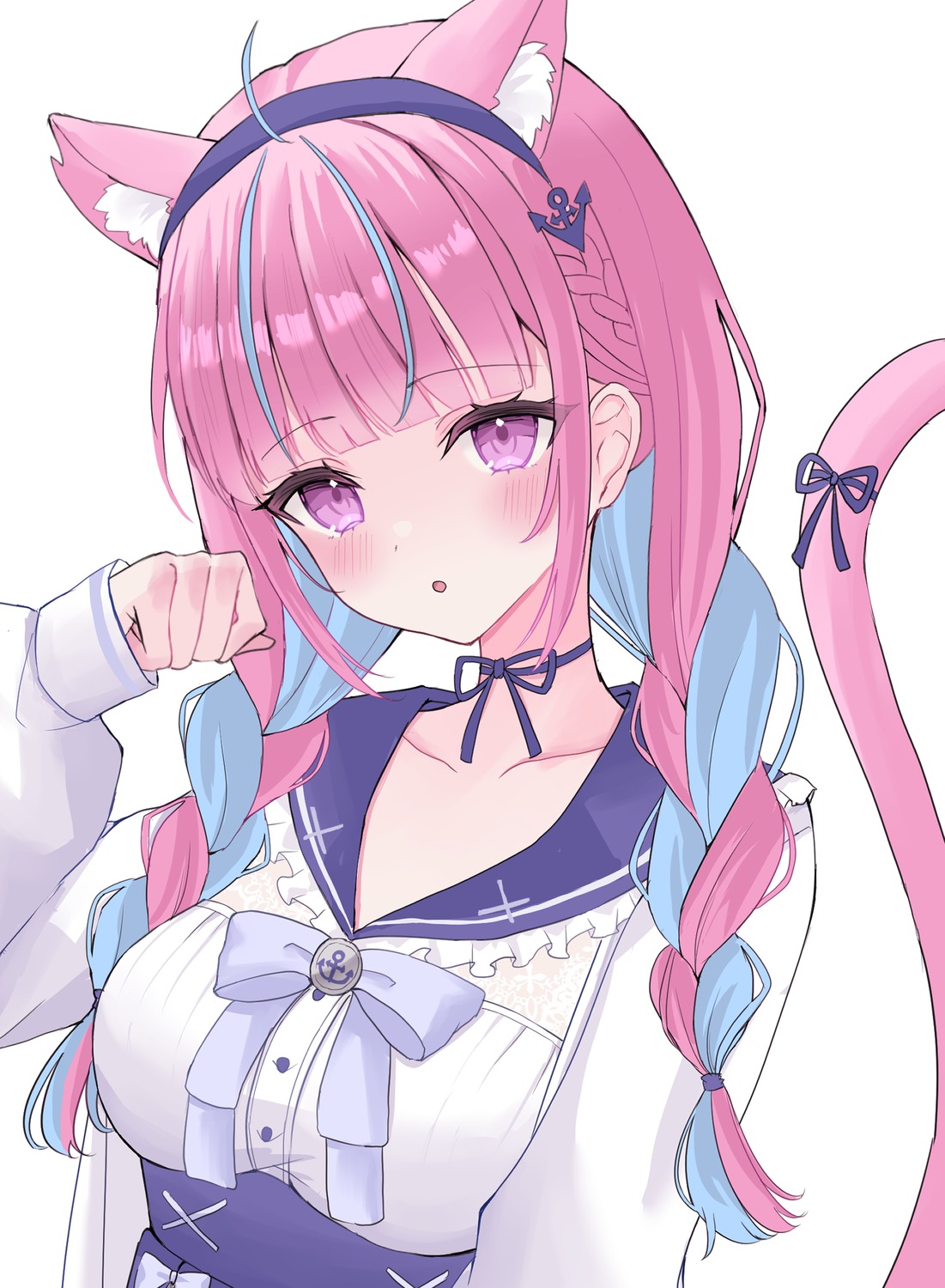 animal_ears, hololive, minato_aqua, nekomimi, seifuku, suineco, tail